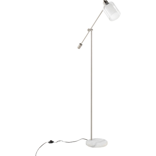 Marcel Floor Lamp in White Marble & Nickel Metal with Clear & Frosted Glass